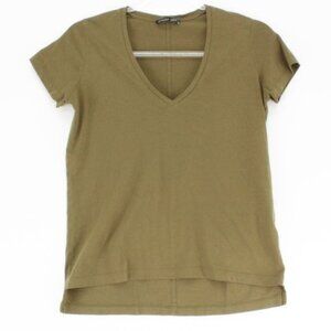 Zara Womens Olive Green V-Neck Short Sleeve High Low Hem T-Shirt